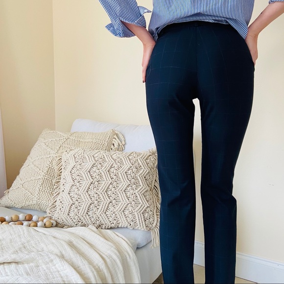 Armani Collezioni navy check fitted trousers pants - Picture 3 of 8